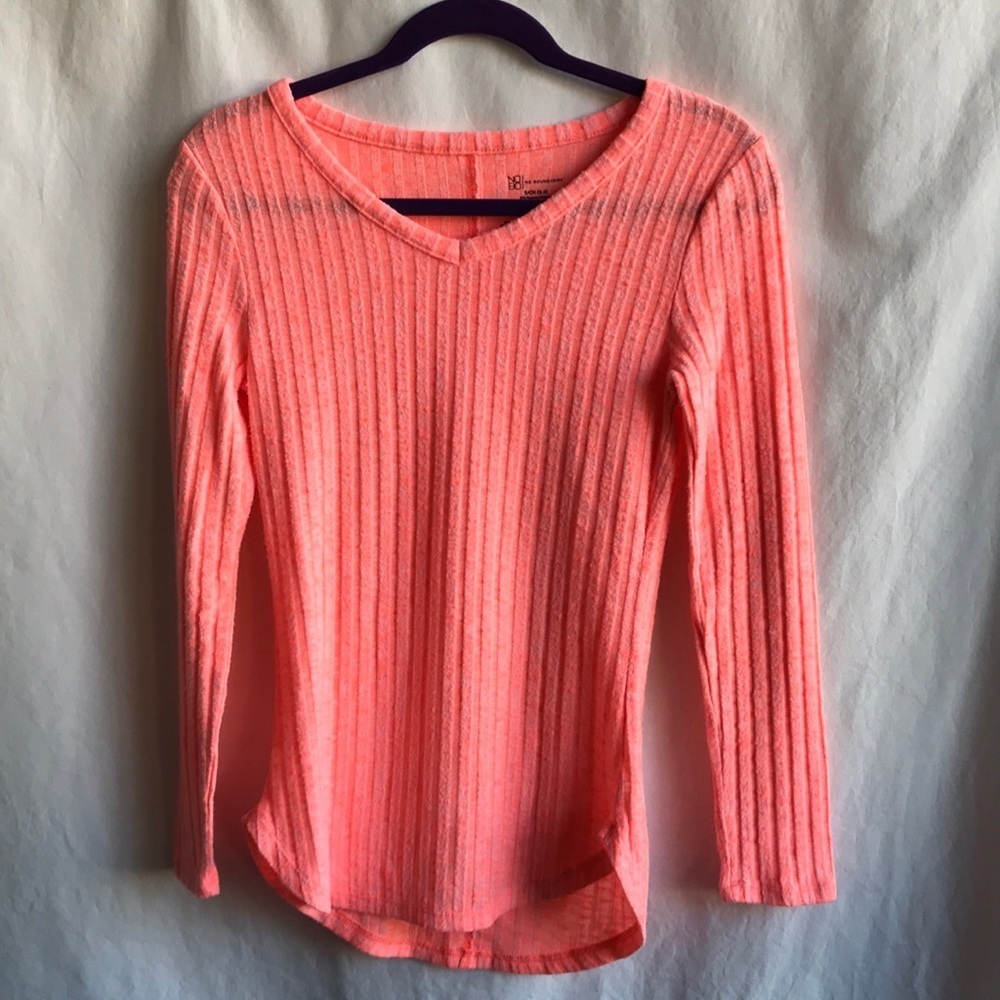 No Boundaries neon orange V-neck top, size S